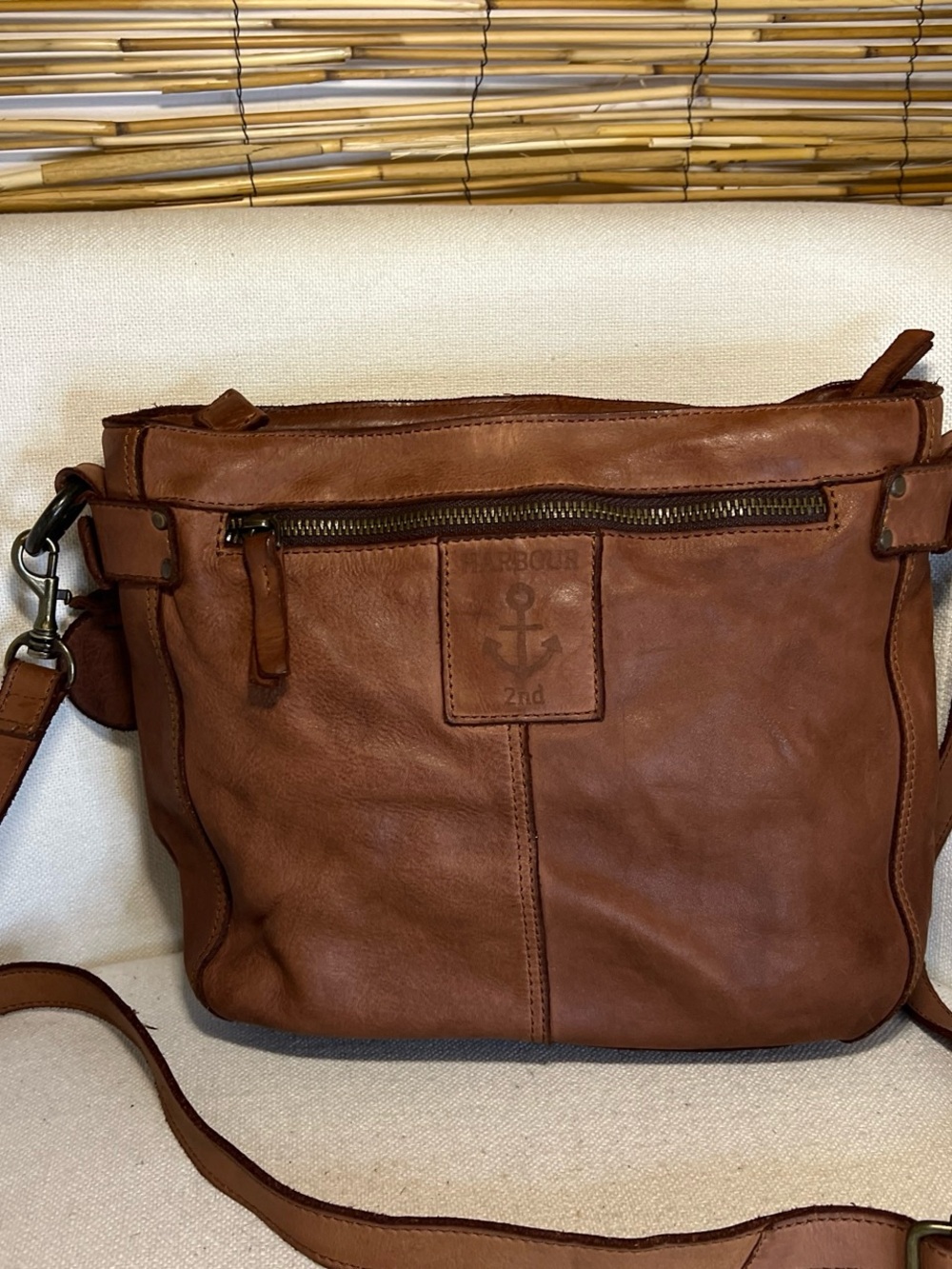 Harbour 2nd Men's Brown Leather Messenger Bag with Anchor Patch